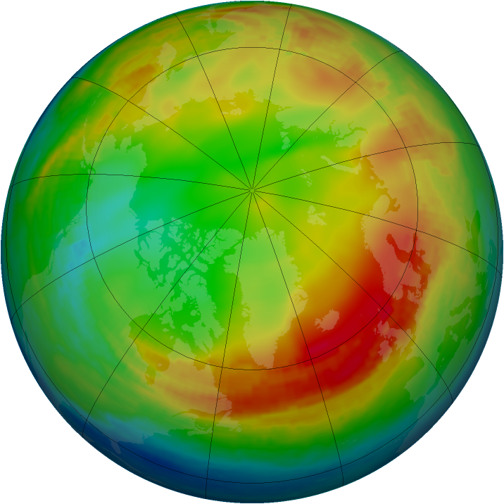 Arctic ozone map for 07 January 1991